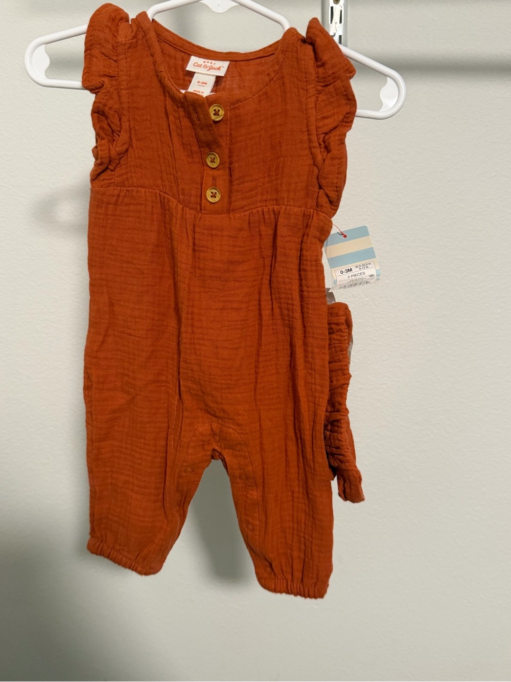 Cat & Jack Rust Orange Girls' Muslin Romper with Buttons